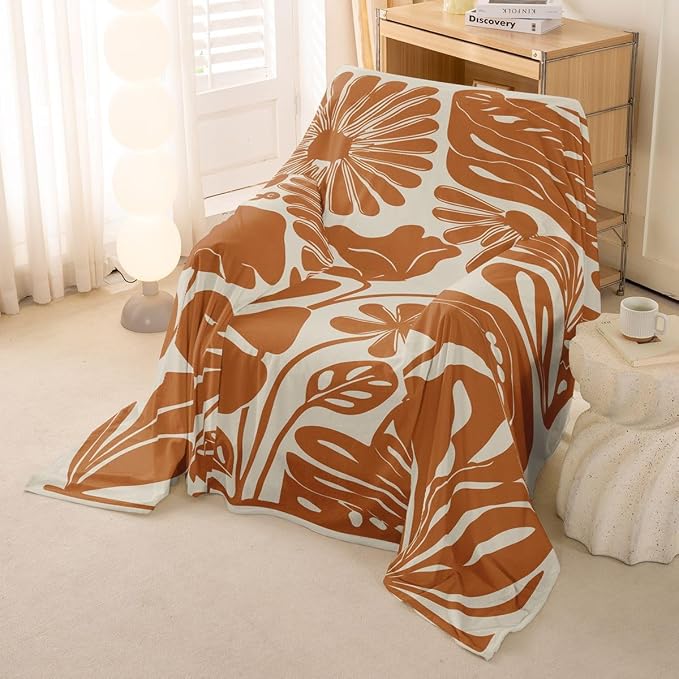 Erosebridal Orange Flower Sofa Cover Boho Floral Couch Cover 71" X 91" Abstract Aesthetic Minimalist Couch Protector Vintage Art 70S Modern Sofa Slipcover for Adult Women Teens, Washable Non Slip - Image 4