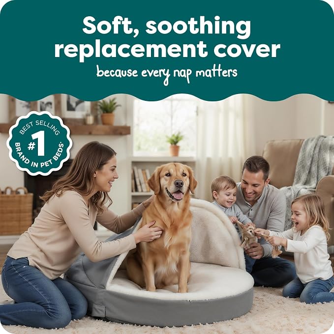 FurHaven Replacement Dog Bed Cover for Sherpa & Suede Snuggery, Fits Cool Gel-Top Foam Beds & Solid Orthopedic Foam Beds, Machine Washable, Jumbo XL (44 inch), Gray - Image 2