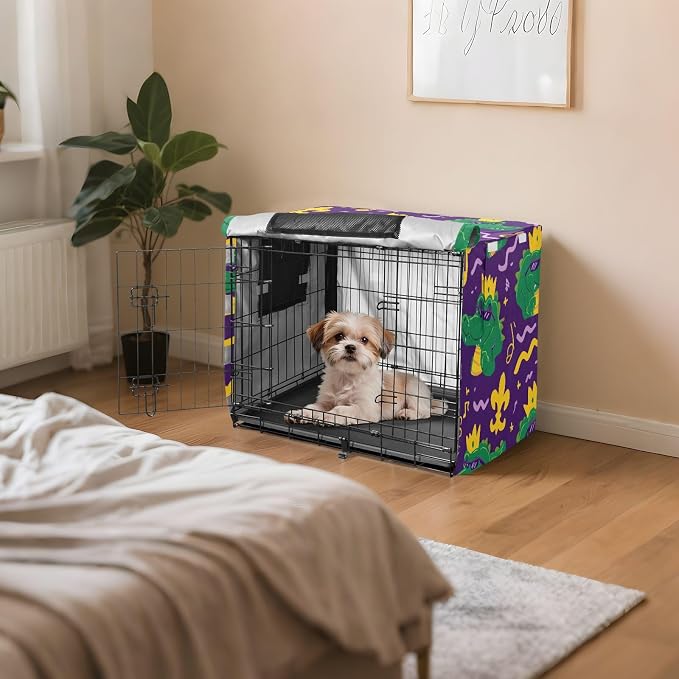 Dog Crate Cover Kennel Cover for Dog Cages Breathable for Wire Cage Indoor Outdoor Purple Mardi Gras Crocodile - Image 7
