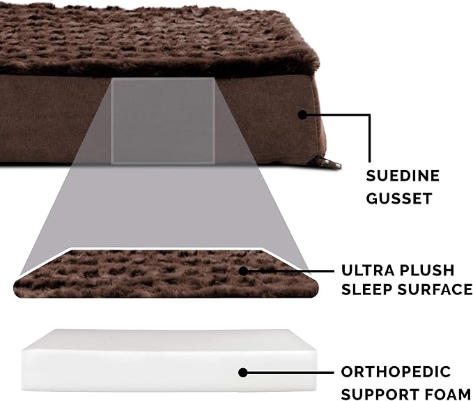 Furhaven Orthopedic Dog Bed for Large Dogs w/ Removable Washable Cover, For Dogs Up to 125 lbs - Ultra Plush Faux Fur & Suede Mattress - Chocolate, Jumbo Plus/XXL - Image 4