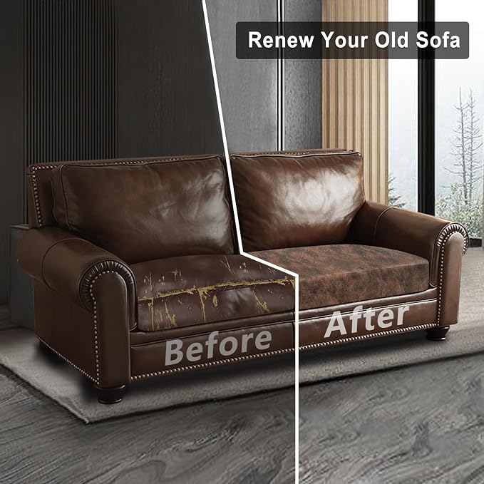 ANARACHON Leather Look Couch Cushion Covers Sofa Seat Slipcovers Sets Couches Furniture Protector for Sectional Armchair Loveseat Pets Kids Stretch Spandex Fabric (1 Cushion Loveseat, Dark Brown) - Image 7