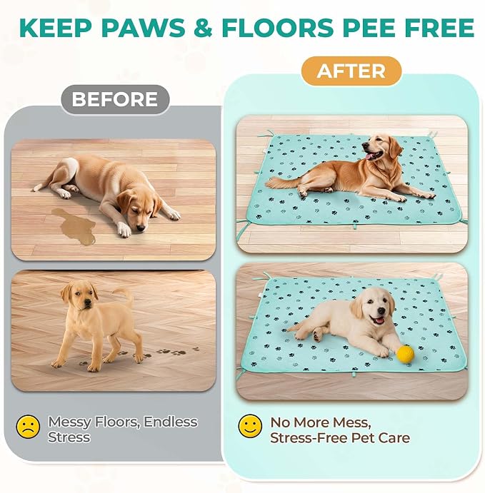 Fostanfly Washable Pee Pads for Dogs, Leak-Proof, 54"x54"-2 Pack, Green | Ultra-Absorbent, Waterproof, Non-Slip, Large Reusable Pee Pads for Puppy Potty Training, Crate and Playpen with 8 Tie Straps - Image 6