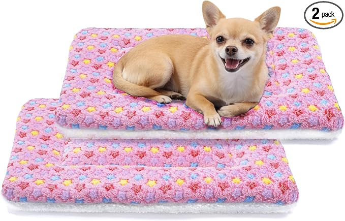 Mora Pets Dog Bed Crate Pad Ultra Soft Pet Bed with Cute Star Print Washable Reversible for Large Medium Small Dogs 21 x 12 inch 2 Pack Pink by MoraPets