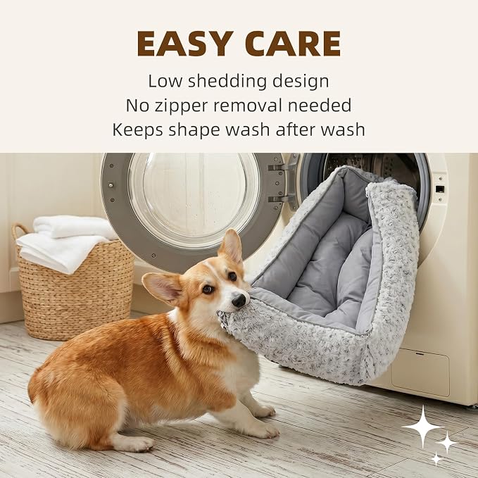 Mora Pets Cool & Warm Reversible Dog Bed for Medium Sized Dogs Washable, Claming Dog Bed Rectangle Soft Sleeping Puppy Bed Pet Cuddler with Anti Slip Bottom, Fluffy Grey Rose (30''x24''x8'') - Image 4