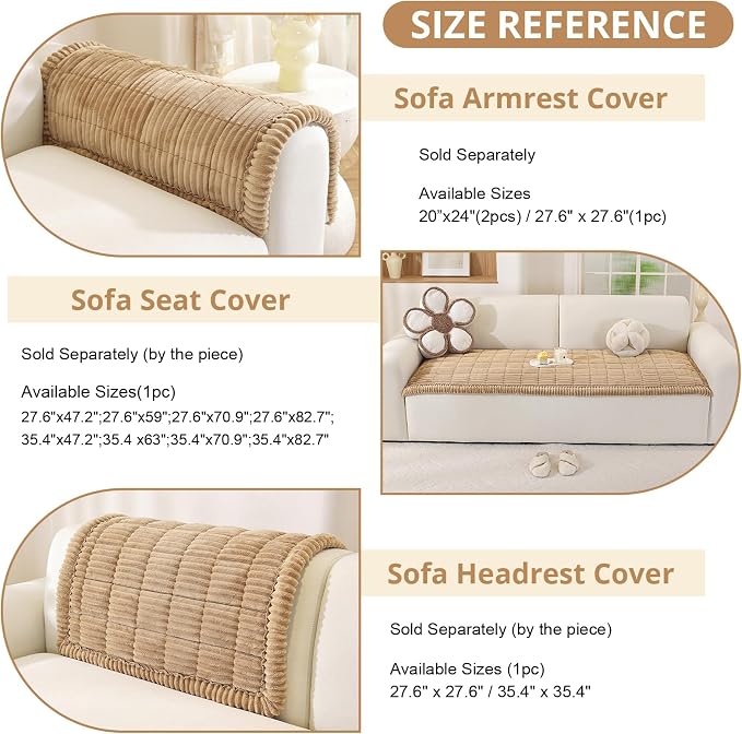 OstepDecor Couch Cover for Dogs, Washable Non Slip Sofa Cover for Pets, Soft Couch Covers for Sofa, Loveseat and Sectional, Furniture Protector Against Pet Hair & Scratches (35.4" x 35.4", Khaki) - Image 3
