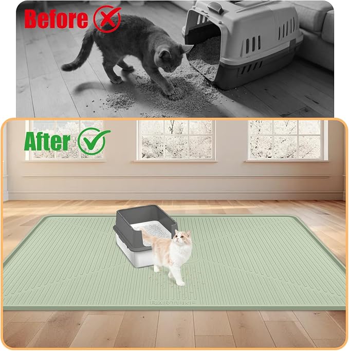Silicone Cat Litter Mat 45" x 30" Cat Mat for Litter Box, Green | Extra Large Cat Litter Trapping Mat for Floor, Waterproof, Non-Slip Kitty Litter Box Mat with Raised Edge, Easy to Clean - Image 4