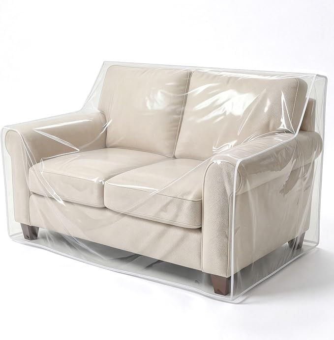 TAOCOCO Plastic Couch Covers 82" W Heavy Duty Clear 2 Seat Sofa Covers, Thick Vinyl Loveseat Couch Cover for Dog & Cat, Waterproof & Dustproof Sofa Furniture Protector for Storage and Moving by TAOCOCO