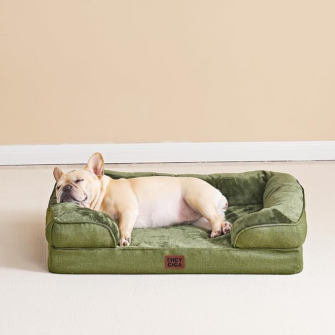 EHEYCIGA Orthopedic Dog Bed Medium Size Dog, Waterproof Washable Pet Beds | Non-Slip Bottom and Egg-Crate Memory Foam Dog Couch Bed with Washable Removable Cover, Olive Green - Image 8