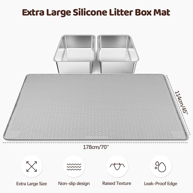 Silicone Cat Litter Mat for Litter Box 70”x45” Large Cat Mat, Light Grey | Waterproof, Non-Slip, Leak-Proof Rug Mat with Lip, Easy to Clean, Extra Large Litter Catcher Mat for Floor - Image 2
