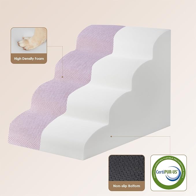 EHEYCIGA Curved Dog Stairs Ramp for High Beds 19.7" H, 4-Step Dog Steps for Small Dogs and Cats, Pet Stairs for High Bed Climbing, Non-Slip Balanced Pet Step Indoor, Lilac - Image 2
