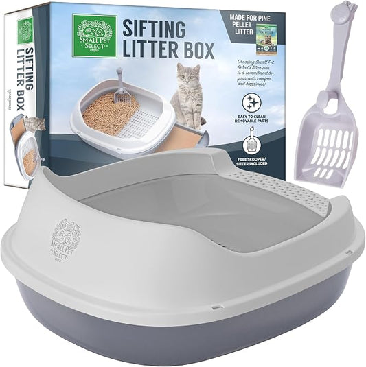 Small Pet Select - Sifting Cat Litter Box, with 5 Pee Pads and Litter Scoop, Premium System for Cats and Other Small Animals, Tidy and Easy to Clean with Drawer, Scoop, and Removable Tray | Tidy Easy-Clean Sifting System, Drawer, Litter Scoop & Removab... by SmallPetSelect