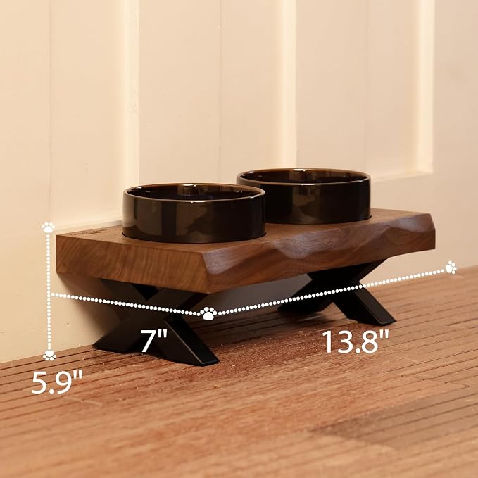 CHEERHOME PETS Raised Cat Ceramic Bowls for Small and Medium Dog, Solid Wooden Dog Food Bowl with Stand, Food Feeding Dishes Water Bowl for Cats and Puppy(Walnut Wood) - Image 5