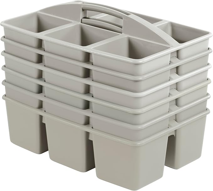 ECR4Kids 6-Compartment Large Plastic Caddy, Multipurpose Organization, Grey, 6-Pack - Image 10