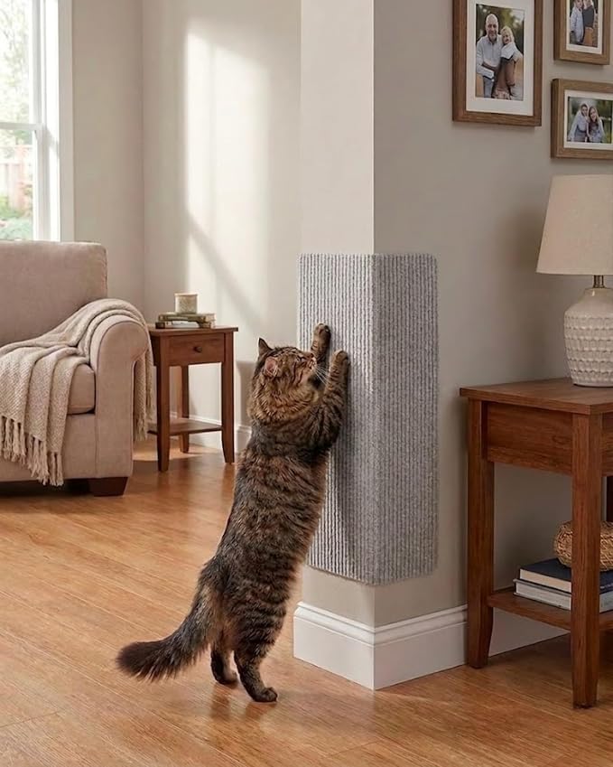 Corner & Wall Cat Scratch Mat (Grey, 23.6''x11.8'', 3-Pack), Self-Adhesive Trimmable Cat Scratcher, Wall Mounted Scratching Pad for Indoor Cats, Sofa Furniture Protector, Cat Post Cover Replacement - Image 8