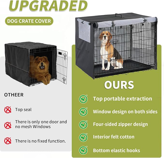 Dog Crate Cover 1200D Heavy Duty Polyester Built-in Anti-freezing Felt | for 48 inch Wire Dog Cage Winter Indoor Outdoor Protection,Waterproof Frostproof Large Dog Kennel Covers - Only cover (Black) - Image 7
