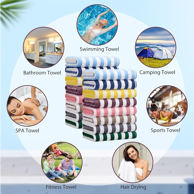 SmoothNovelty 8 Pack Microfiber Bath Towels Bulk 27'' x 60'' Oversized Bath Towel Highly Absorbent Extra Large Shower Sheets Soft Drying for Beach Pool Bathroom Salon Party(Wide Stripe,Bright) - Image 7