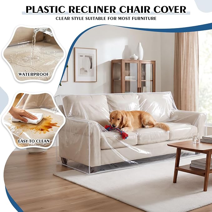 TAOCOCO Plastic Couch Cover 96" W Heavy Duty Clear 3 Seat Sofa Covers, Thick Vinyl Plastic Cover for Protection Against Cat & Dog Clawing, Waterproof & Dustproof Sofa Protector for Storage and Moving - Image 6
