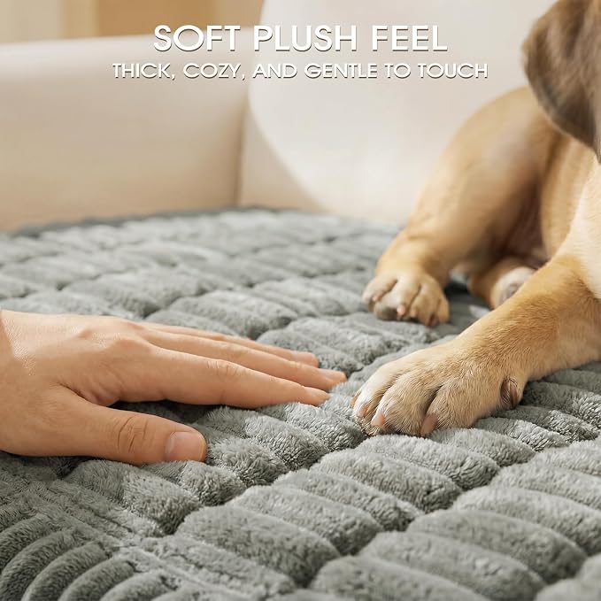 Non-Slip Washable Couch Cover for Dogs, Soft Thick Ribbed Flannel | 27.6"x70.9", Light Gray, 0.8" Thick, Rubber Dot Backing, Pet-Friendly Protector for Sofa, Floor, Window Seat, Car or Camping - Image 4