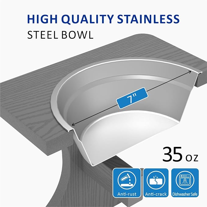 Raised Dog Bowl Stand for Medium Sized Breed, Feeding Station with 35 oz 2 Stainless Steel Bowls & Licking Plate,Dog Food Bowl Gray - Image 6