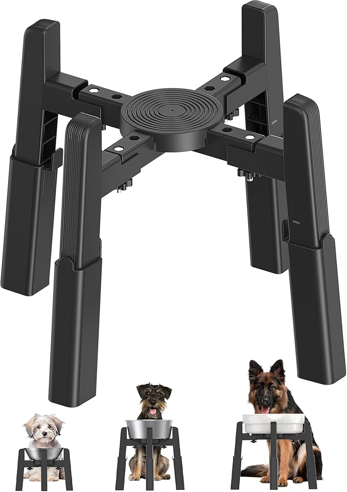 CZPET Dog Bowl Stand with Adjustable Height and Width [Stand Only] | Elevated Pet Water & Food Bowl for Medium Dogs, Stable and Anti-Slip Raised Bowl by CZPET