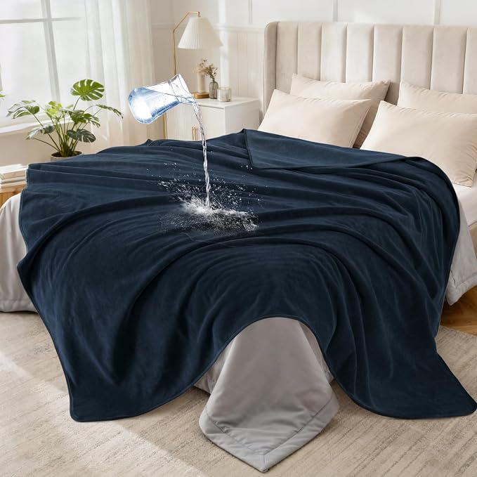 LOOBANI Waterproof Blanket for Twin Bed, Reversible Leakproof Throw 60"x80" | Waterproof Dog Blanket for Pet Accidents, Soft Flannel & Coral Fleece, Bed Throw, Stain-Resistant Furniture Protector, Blue by LOOBANI