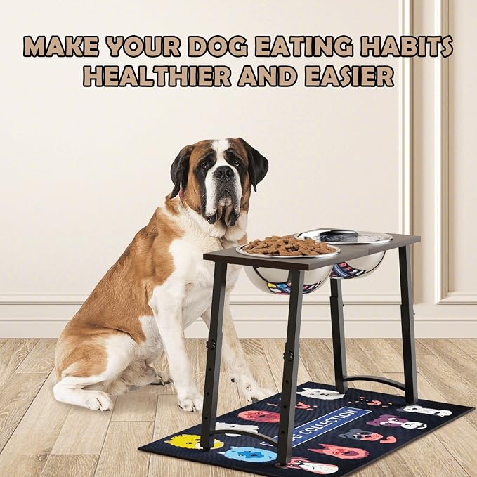 Elevated Dog Bowls for Large and X-Large Dogs, with Spill Proof Mat, 4 Heights Adjustable Wood Raised Dog Bowl Stand with Two Stainless Steel Food and Water Bowls, Non-Slip - Image 6