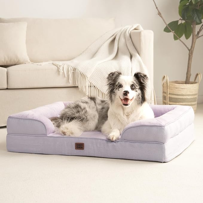 EHEYCIGA Orthopedic XXL Dog Bed, Waterproof Washable XL Big Pet Bed 48" | Non-Slip Bottom and Egg-Crate Memory Foam Extra Large Pet Couch Bed with Washable Removable Cover, Lilac - Image 8
