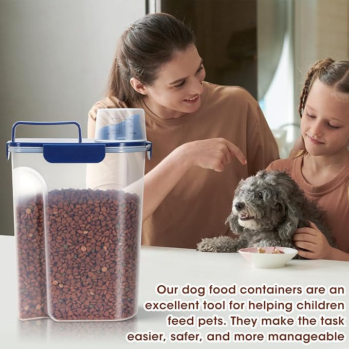 TBMax Large Cat Food Storage Container, Portable Dog Food Container with Upgraded Large Spout and Cup, Travel Pet Food Storage Dispenser for Kibble Storage, Bird Seed Container - Dark Blue - Image 4