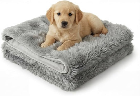 IHAPPYDOG Faux Fur Dog Blanket, Waterproof Couch Cover, Grey 40"x30" | Plush Sheepskin Style Pet Throw for Sofa, Bed, and Car, Washable Furniture Cover that Protects From Fur and Spills by iHappyDog