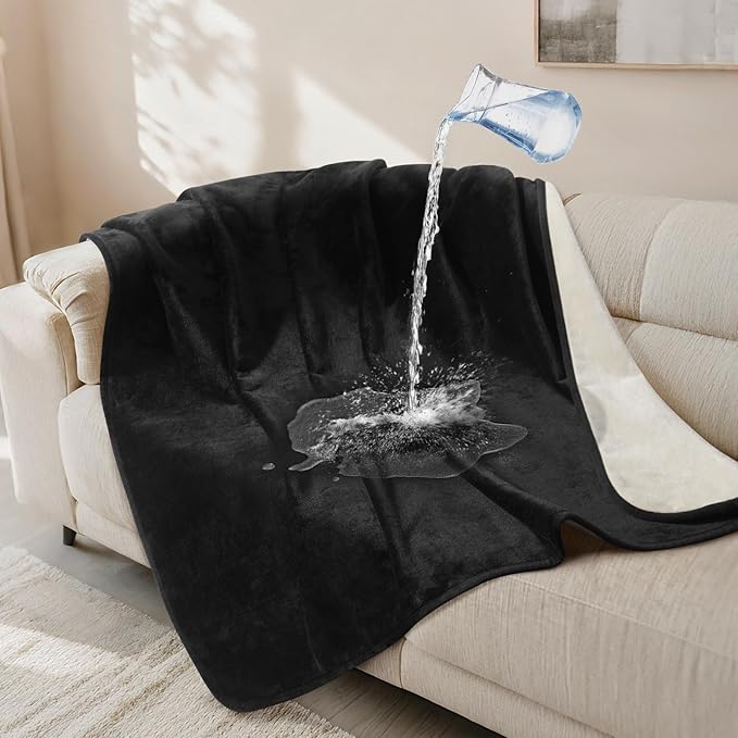 LOOBANI Waterproof Dog Blanket for Couch, Soft Couch Cover 50" x 60" Black | Pet Blanket for Medium Large Dogs, Double Side Liquid-Proof, Reversible Flannel Bed Throw for Sofa, Travel, Hair Resistant by LOOBANI
