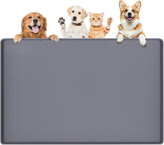Dog Food Mat 34''x22'' Large Dog Mat for Food and Water,Dark Grey | Silicone Dog Bowl Mat with Raised Edge, Waterproof Non-Slip Pet Feeding Mat for Floors, fit for Dog Cat Bowls by Bartuke