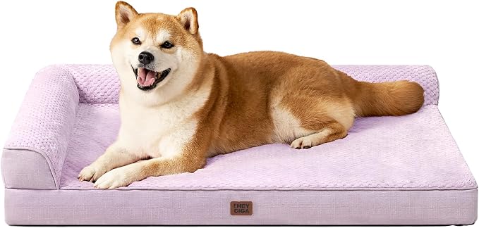 EHEYCIGA Memory Foam Dog Bed Large Size Dogs, Orthopedic Dog Bed Large with Washable Removable Cover, Waterproof Pet Sofa Couch with Nonskid Bottom, 36x27x6, Lilac by EHEYCIGA