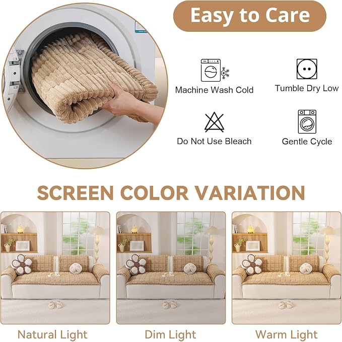 OstepDecor Couch Cover for Dogs, Washable Non Slip Sofa Cover for Pets, Soft Couch Covers for Sofa, Loveseat and Sectional, Furniture Protector Against Pet Hair & Scratches (35.4" x 82.7", Khaki) - Image 9