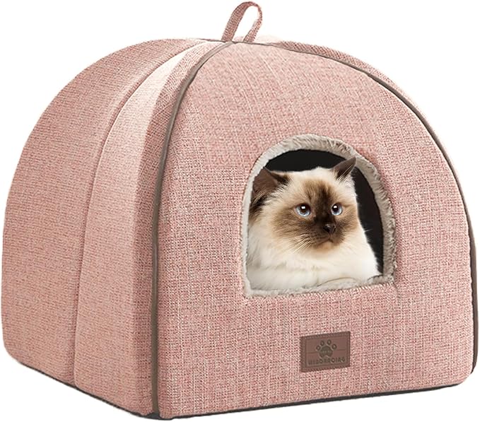 Cat Bed for Indoor Cats - Cat Cave Bed Cat House Cat Tent with Removable Washable Cushioned Pillow, Soft and Self Kitten beds,Cat Beds & Furniture, Pet Bed (Large, Pink) - Image 2