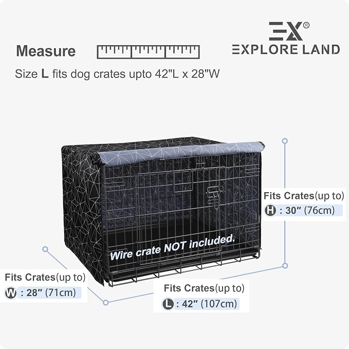 Explore Land Pattern Dog Crate Cover for 42 Inches Wire Cage, Heavy-Duty Polyester 1 2 3 Doors Standard Metal Pet Kennel Enclosure (Brief Polygonal) - Image 2
