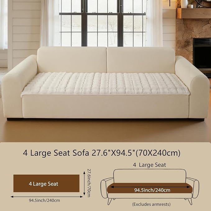 OHSIO Couch Cover for Pets Plush, Non Slip Cozy Sofa Cover Pet Friendly, Soft Thick Fuzzy Sofa Slipcovers for 3 Cushions Washable Couch Sofa Funiture Protector(White,27.6'' x 94.5'') - Image 2