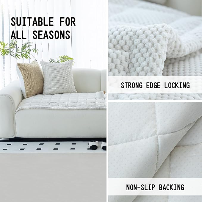 Sofa Couch Cover, Sofa Covers Washable for Dogs, Non-Slip Couch Covers for Sectional Sofa, Sofa Slipcovers for All Seasons Furniture Protector for L Shaped(Beige White, 27"x 71") - Image 2