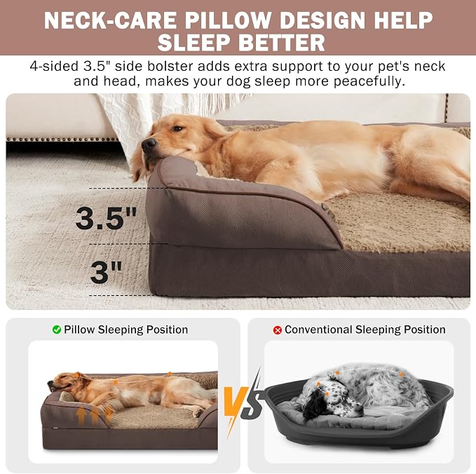 INVENHO Orthopedic Medium Dog Dogs, Egg-Crate Foam Dog Couch with Washable Removable Cover, Waterproof Lining and Nonskid Bottom - Image 5