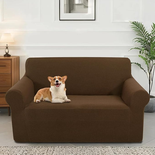 Stretch loveseat Covers Washable Sofa Slipcover, Brown | 1 Piece Couch Covers for Sofa Furniture Protector with Non Skid Foam and Elastic Bottom for Kids, Dogs by LuxshareHome