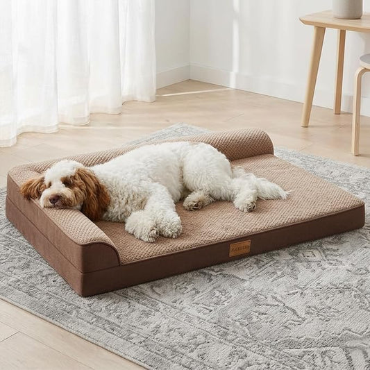 Orthopedic XL Dog Bed Large Sized Dog 48''X30'', Waterproof L Bolster Extra Large Egg Crate Foam Pet Crate Beds with Washable Removable Cover, Non-Slip Soft Pet Couch Mat, Brown by Unknown