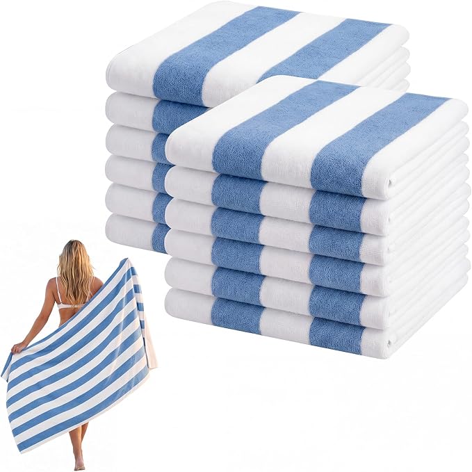 Frienda 12 Pack Blue Striped Beach Towels 71''x 32'' Large Microfiber Quick Dry Absorbent Bath Towels for Swimming Pool Beach Cruise Travel Gym Supplies - Image 8