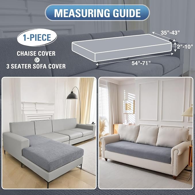 Couch Cushion Covers Chaise Couch Cover Stretch Sectional Sofa Slipcover Washable Wear-Resistant Furniture Protector(Light Grey,1 Piece for Chaise or Sofa 3-Seater) - Image 2