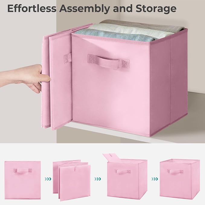 11 Inch Fabric Storage Cubes, Sturdy Foldable Storage Bins, Heavy Duty Cube Organizer for Clothes, Blankets, Shelves, Closets, Bedroom, Living Room, Multi-Color, 6 Pack - Image 4