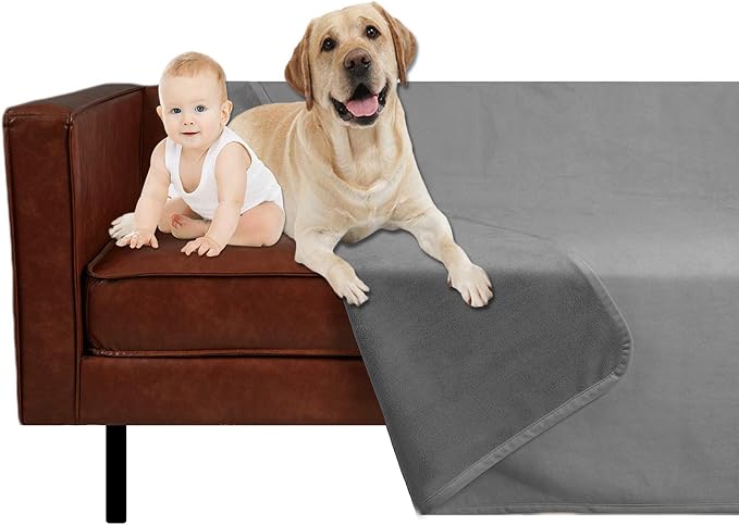 Ameritex Pet Bed Blanket Reversible 100% Waterproof Velvet Super Soft for Sofa and Bed (52x82 Inches, Light Grey+Grey) - Image 2