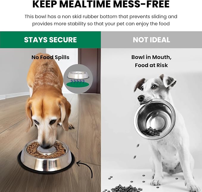 Iconic Pet Set of 2 Stainless Steel Non-Skid Slow Feed Bowls for Large Dogs (48 oz) - Ideal for Food and Water, Durable Design with Raised Center - Image 3