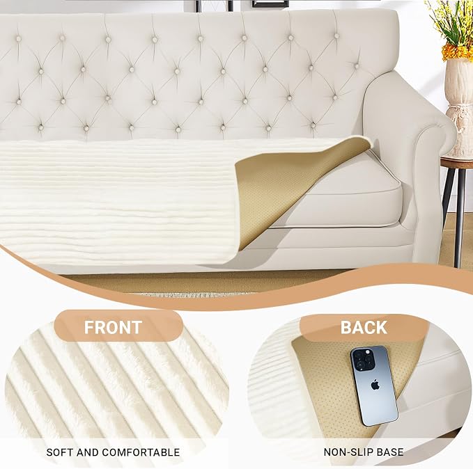 NAISI Couch Covers for Dogs Waterproof Flannel Striped Sofa Cover Pet Friendly Washable Dog Mat for Couch Anti Slip Sectional Sofa Slipcover Protector(1pc/35"x 63",Cream) - Image 6