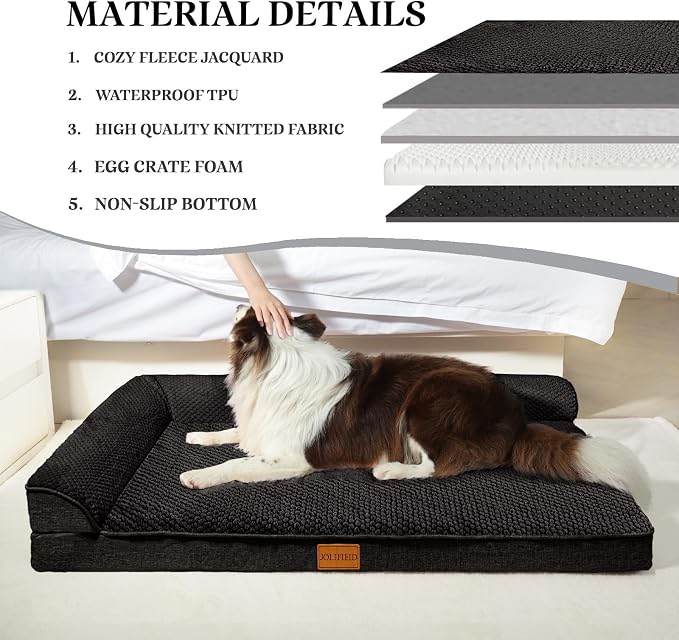 Orthopedic XL Dog Bed Large Sized Dog 48''X30'', Waterproof L Bolster Extra Large Egg Crate Foam Pet Crate Beds with Washable Removable Cover, Non-Slip Soft Pet Couch Mat, Black - Image 3