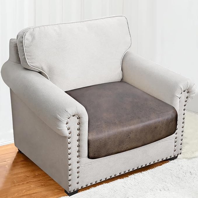molasofa Leather Look Couch Cushion Covers, Stretch Sofa Cushion Covers for Sectional Armchair Protector,Replacement Seat Cushion Slipcovers, Machine Washable(1 Cushion Armchair, Light Brown) - Image 4