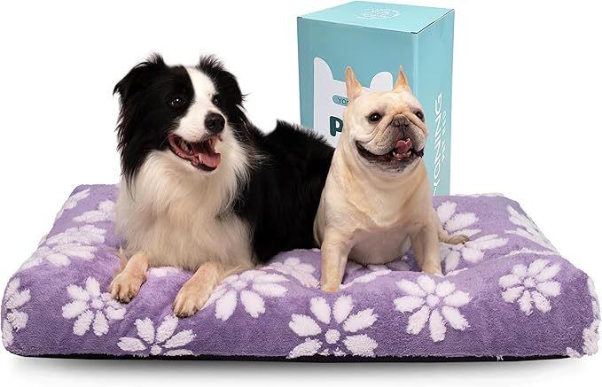 Cute Fluffy Dog Beds for Extra Large Dogs, 41"x 28", Purple Flower | Thick Dog Bed for Crate Kennel, Pet Bed with Removable Washable Cover, Anti-Slip Bottom by Yaning