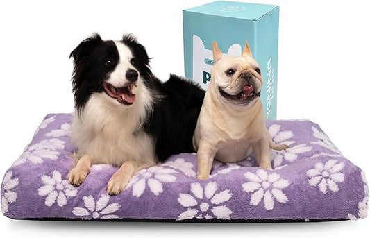 Cute Fluffy Dog Beds for Extra Large Dogs, 41"x 28", Purple Flower | Thick Dog Bed for Crate Kennel, Pet Bed with Removable Washable Cover, Anti-Slip Bottom by Yaning